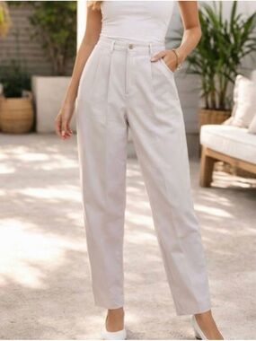 VINTAGE Liz Claiborne Petite 80s Pleated Ivory Crepe Lined Dress Pants Size 8P